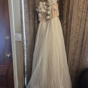 Fashion Nova White And Nude Women's Dress with Floral Details